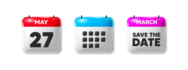 27th day of the month icon. Calendar save the date 3d icon. Event schedule date. Meeting appointment time. 27th day calendar message. Save the date month banner. Day or Monthly of schedule. Vector