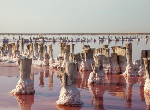 Henichesk lake in Ukraine. Salt production.