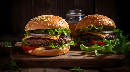 burgers on the wooden background 