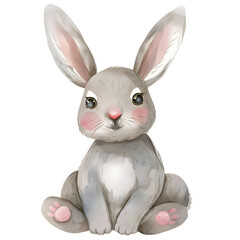 Cute Rabbit or Hare hand painted watercolor illustration isolated on transparent background
