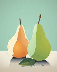 digital illustration poster with pears, modern flat style сreated with Generative Ai