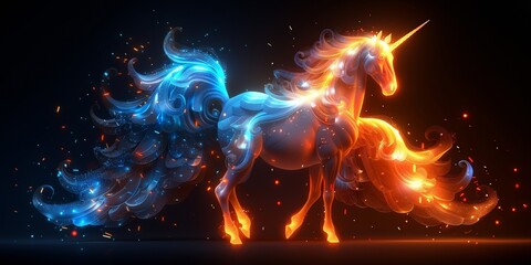 A magical stallion galloping through fiery flames in a dynamic abstract illustration.