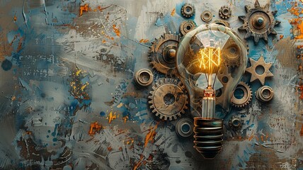 Modern Art Collage: Innovative Light Bulb and Startup Creativity

