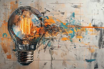 Modern Art Collage: Innovative Light Bulb and Startup Creativity

 - obrazy, fototapety, plakaty