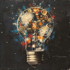 Modern Art Collage: Innovative Light Bulb and Startup Creativity

 - obrazy, fototapety, plakaty