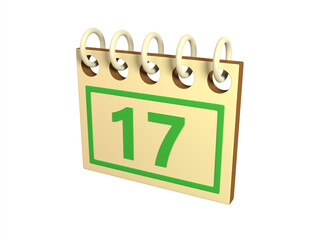 calendar for March 17th on a white background 3d rendering