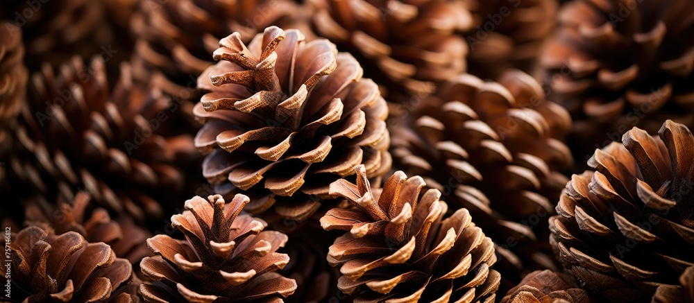 Aufkleber an artistic display of pine cones, a natural material from a conifer tree, creates a beautiful patte