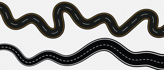 Winding highway road from top view. Flat vector illustration isolated on white background. EPS 10 - obrazy, fototapety, plakaty