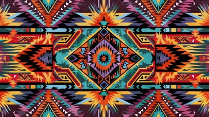 Symmetrical tribal pattern design with vibrant colors. Digital abstract art for wallpaper and textile design