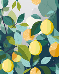 digital illustration poster with lemons, modern flat style, simple no shadows сreated with Generative Ai