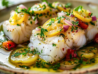 Traditional Danish dish Kogt Torsk based on boiled cod,