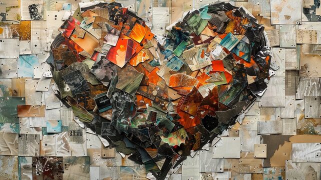 Modern Art Collage: Heart of Recycling and Earth Love

