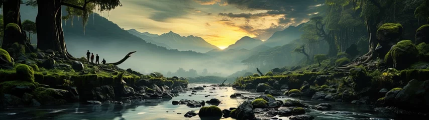 Gardinen Mountain river landscape with forests, rocks and fog. © HC FOTOSTUDIO