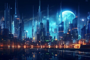 Abstract futuristic city with neon lights