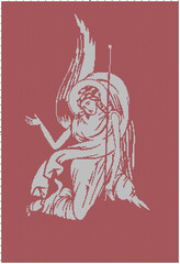 Christian vintage one color embroidery pattern. Red and white image of Angel