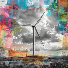 Modern Art Collage: Wind Turbine and the Essence of Sustainable Energy

