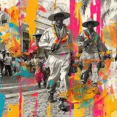 Fototapeta na wymiar Modern Art Collage: Recife Old Town Carnaval Parade Celebration