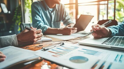 Business people are having a meeting in a bright room. Generate AI image