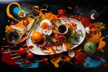 A culinary artwork inspired by abstract expressionism, showcasing bold flavors and textures.