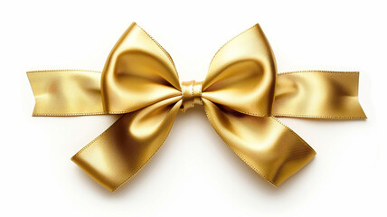 A golden bow on a white background.