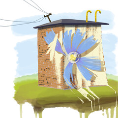 Mural graffiti on the technical building