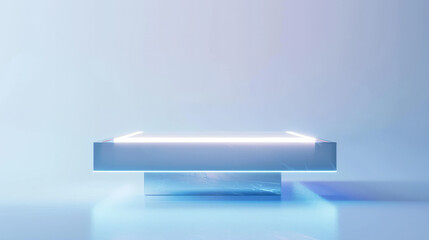 3d holographic square podium. Product display made out of neon glass. Mockup cosmetic stage...