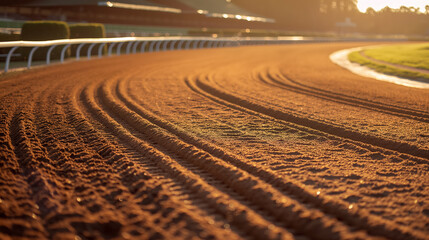 Naklejka premium Racetrack curves bathed in golden sunlight.