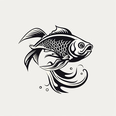 a jumping fish full body, simple, black and white сreated with Generative Ai