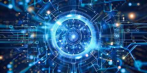 Abstract technology and futuristic design concept with blue digital elements, symbolizing innovation and virtual connection - obrazy, fototapety, plakaty
