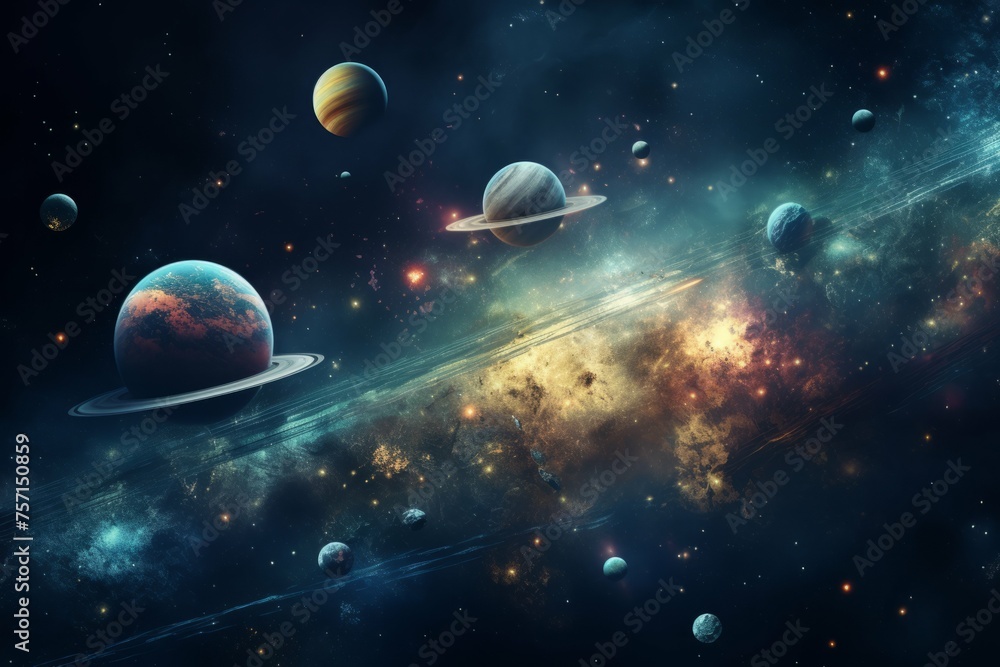 Wall mural rare celestial alignment of planets in the solar system, displaying unique colors and textures again