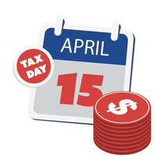 Tax Day Reminder Concept, Calendar Page, Dollar Sign, Vector Design  Element Template Isolated on White Background - USA Tax Deadline, Due Date for IRS Federal Income Tax Returns:15th April, Year 2024 - 757151241