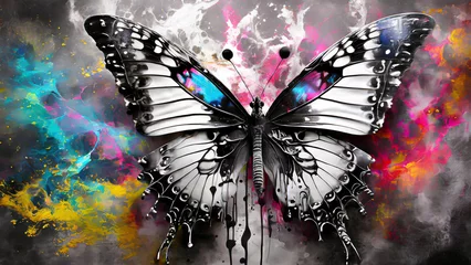 Peel and stick wall murals Butterflies in Grunge Macro butterfly