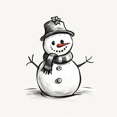 a Hand drawn snowman vector, simple, black and white сreated with Generative Ai