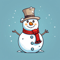 a Hand drawn snowman vector, simple, black and white сreated with Generative Ai