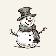 a Hand drawn snowman vector, simple, black and white сreated with Generative Ai