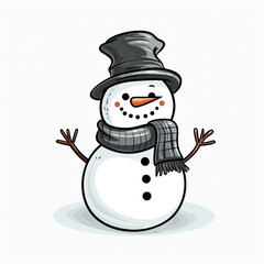 a Hand drawn snowman vector, simple, black and white сreated with Generative Ai