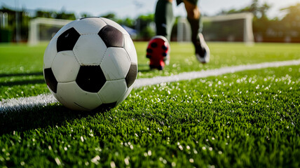 Fototapeta premium Soccer player with a football on the soccer field.