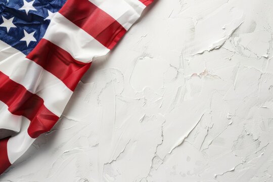 American flag on white background, copy space