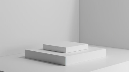 White blank podium for product box. White platform, white blank background. Mockup cosmetic stage presentation.