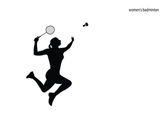 Fototapeta na wymiar Female badminton player vector silhouette. Female Badminton Jump Smash, Active Sport.