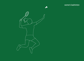 Fototapeta na wymiar female badmintonLine drawing. Female badminton player vector silhouette. Female badminton. Active sport.