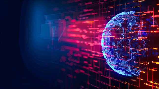 Global Networking and Digital Communication, Technology Concept with Abstract Internet Globe, Connecting the World