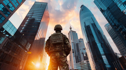 Soldiers stand tall to protect the city. - obrazy, fototapety, plakaty