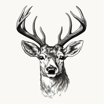 Hand-drawn Christmas deer head vector, simple, black and white сreated with Generative Ai