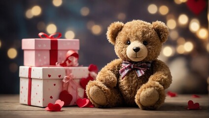 A cute teddy bear, with a gift box next to it, makes a perfect Valentine's Day or birthday card.