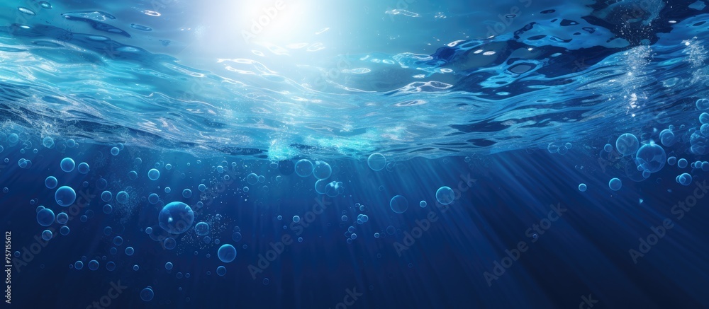 Poster the atmosphere is filled with electric blue as the sun shines through the bubbles in the azure under