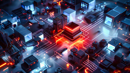Technology and Computing Network Processor, Digital Science and Electronic Engineering, Abstract Background with Circuit - obrazy, fototapety, plakaty