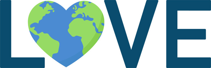 I Love Earth sticker, lettering with heart shaped Earth icon