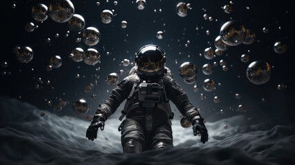 Astronaut in outer space against the backdrop of the planet earth