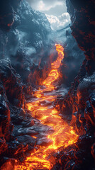 A hyper-realistic view inside a volcanos chamber